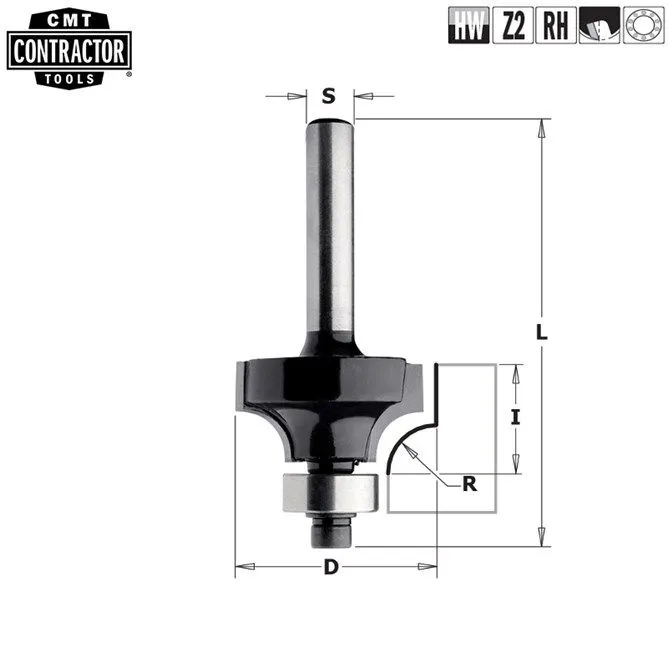 Фото Фреза концевая CMT-contractor внутр.радиус R=9,5 (нижн. подш.) S=8 D=31,7x14 в интернет-магазине ToolHaus.ru
